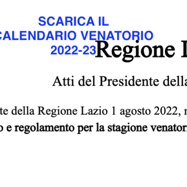 Calendario Venatorio stagione 2022-23