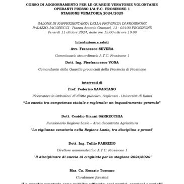 Corso di Aggiornamento per GGVV indetto per venerdì 11 ottobre p.v.